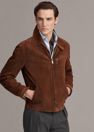 Chaquetas Ralph Lauren Hombre Marrom - Suede Newsboy - EUDWY7041